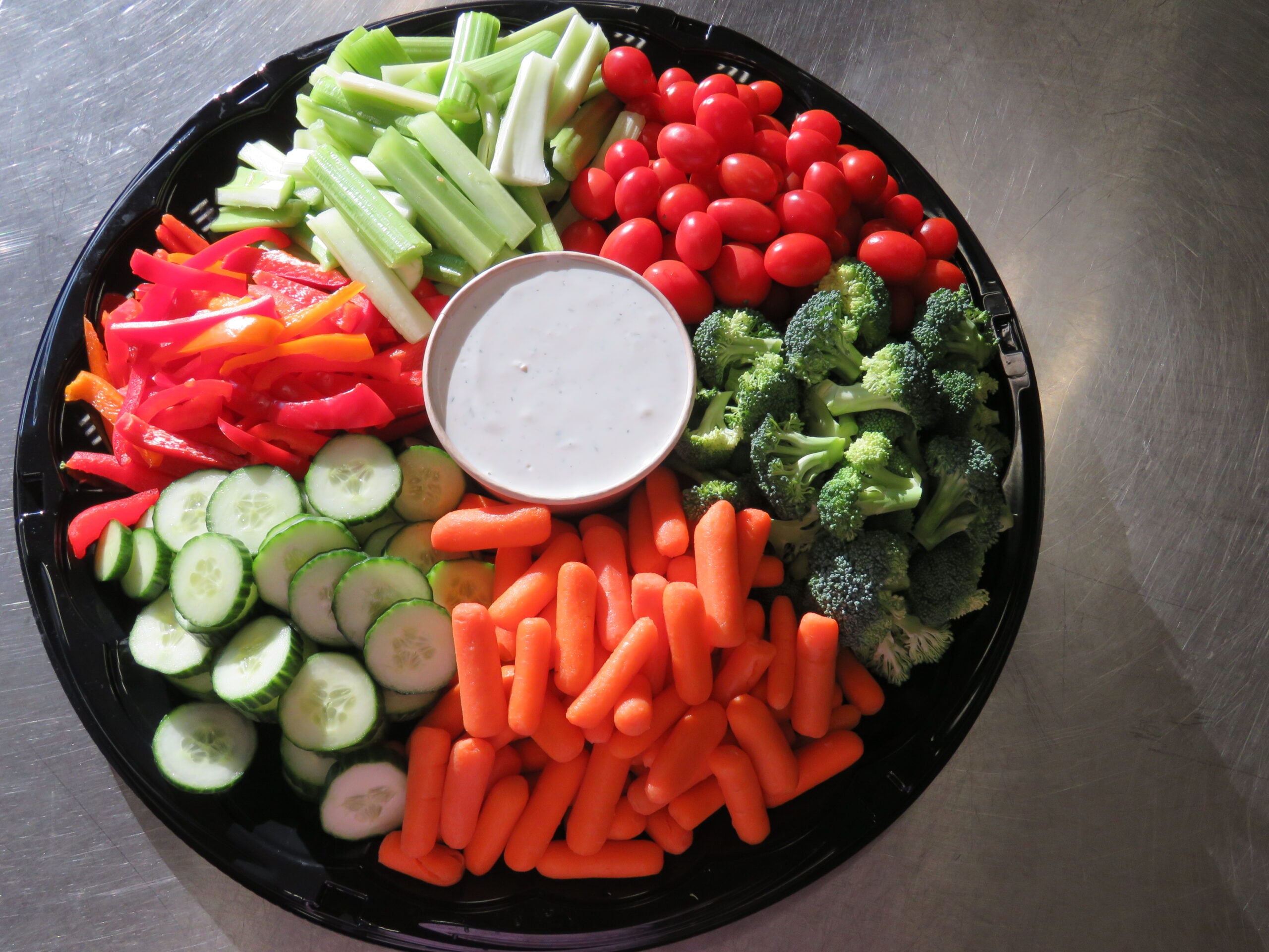Grounded cafe catering platter of assorted vegetables 